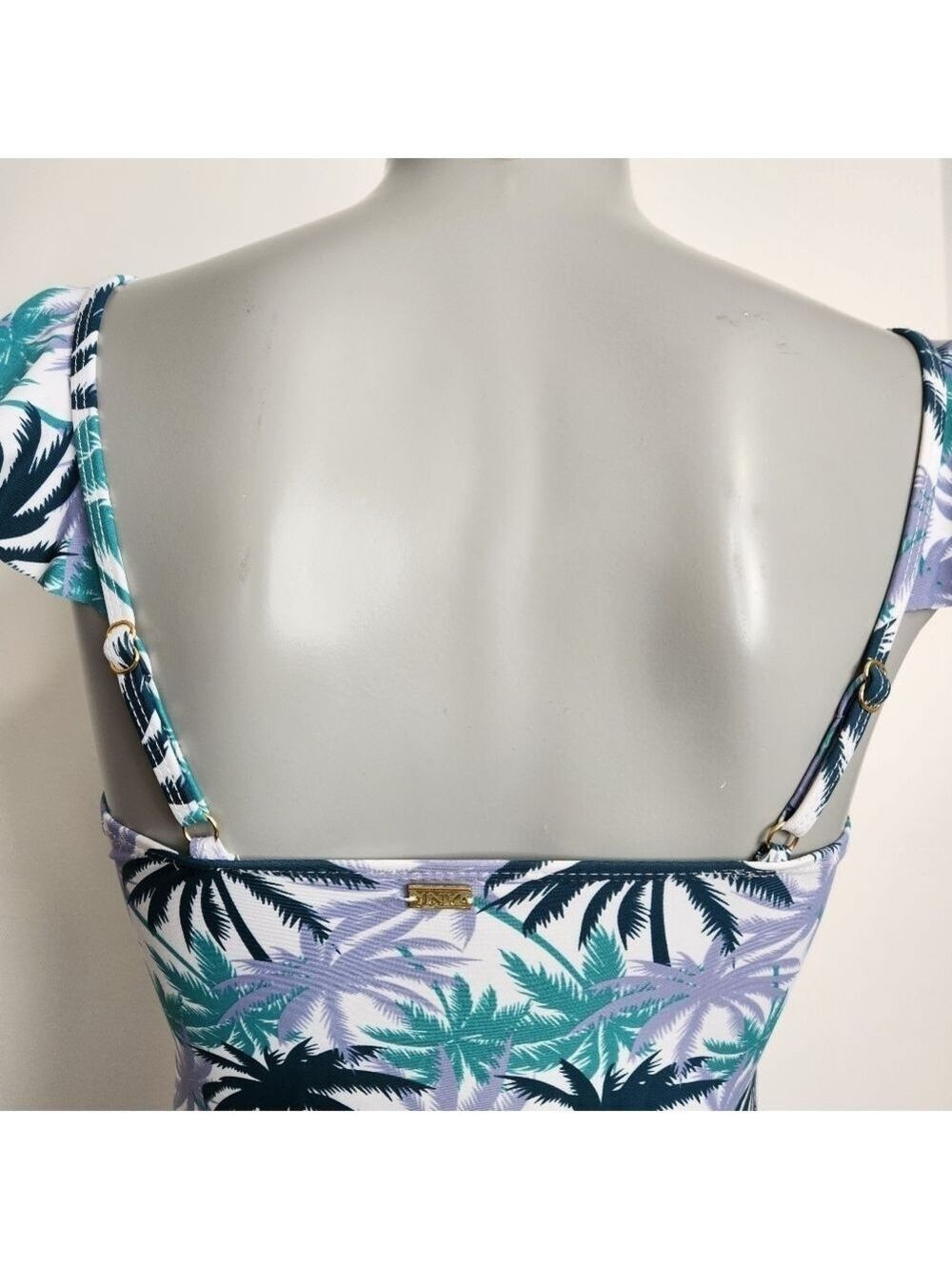 Jones New York Tropical Palm Print One Piece Ruffle Strap Bathing Suit Size M - Picture 5 of 13